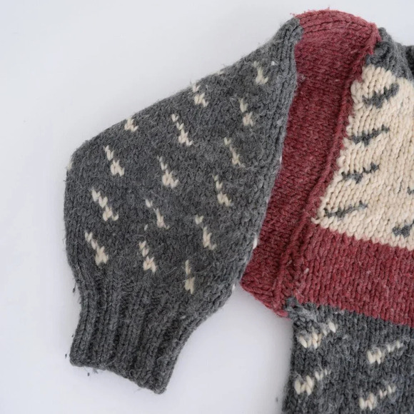 Handmade Unisex Cream And Gray Wool Crew Neck Sweater - Picture 7 of 9